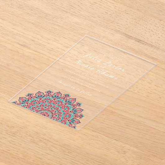 輝く空気のような三日月のマンダラ結婚ーズ アクリル招待状 (レイダウン)