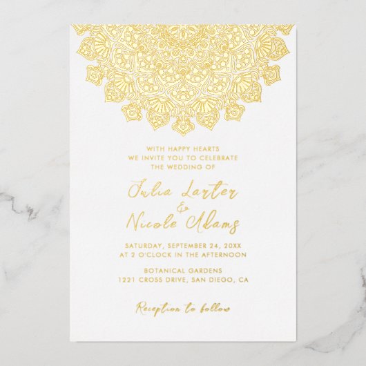 輝く空気のような三日月のマンダラ結婚ーズ 箔招待状 (正面)