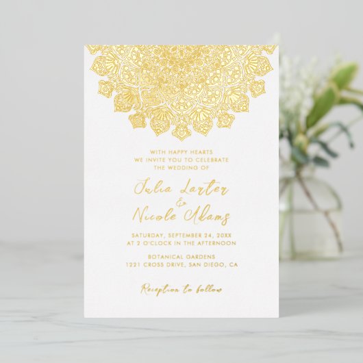 輝く空気のような三日月のマンダラ結婚ーズ 箔招待状