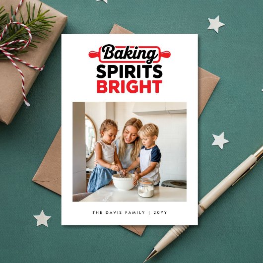 「輝く精神でお菓子作り」モダンな家族の写真 シーズンカード