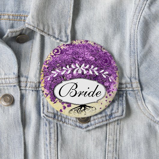 輝く紫のハートリーフツリーの結婚式 缶バッジ (インサイチュ)
