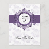 輝く紫のモノグラムの結婚式は日付を除く 案内ポストカード (正面)