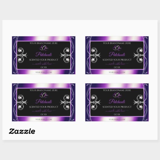 輝く紫色のフレーム黒い製品ラベル宝石 長方形シール (シート)