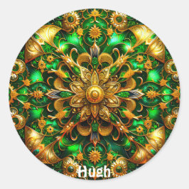 輝く緑と金ゴールドのクリスマス ラウンドシール