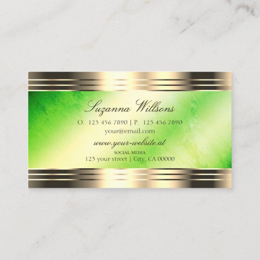 輝く緑の大理石飾と金ゴールド縁ど 名刺 (裏面)