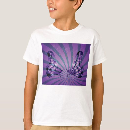 輝く羽を持つ抽象的な紫色の蝶 Tシャツ (正面)