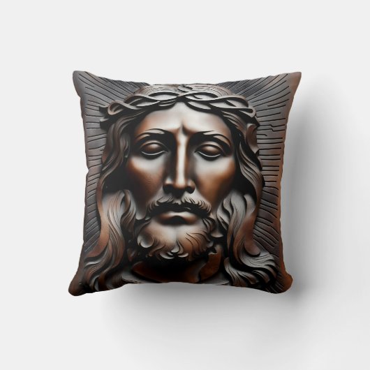 輝く背景を持つレリーフ、 浮き彫りを刻んだイエス・キリスト クッション (裏面)