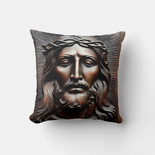 輝く背景を持つレリーフ、 浮き彫りを刻んだイエス・キリスト クッション (正面)