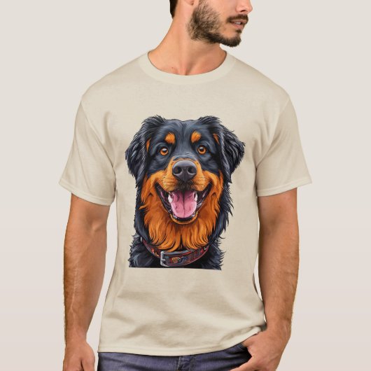 輝く艶やかな毛皮を持つ大きな表情豊かな犬 Tシャツ (正面)