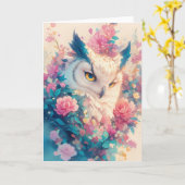 輝く花々に囲まれた優雅なフクロウ カード (黄色い花)