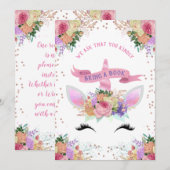 輝く花のユニコーンが本を持ってやってくる 招待状 (正面/裏面)