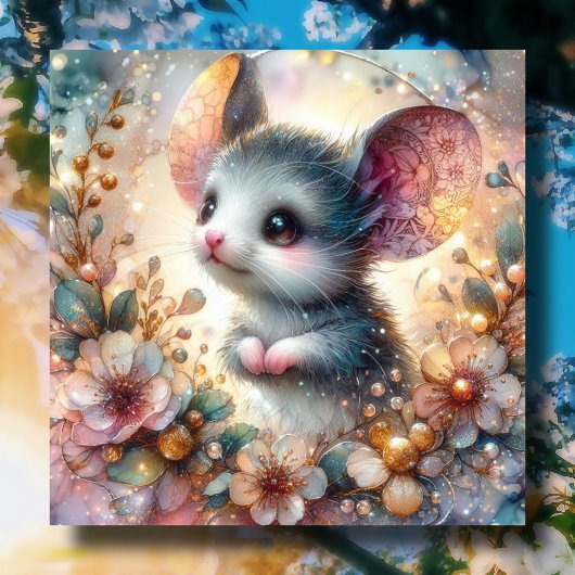 輝く花の淡い色の春のネズミのイースター シーズンカード