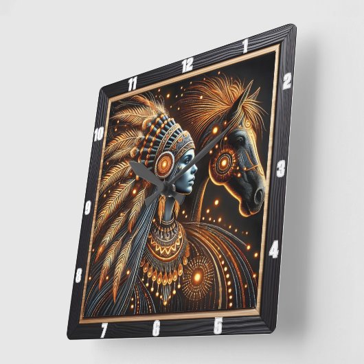 輝く芸術における女性と馬の神秘的な調和 スクエア壁時計 (傾斜)