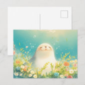 輝く草原の幸せな赤ちゃんアザラシ ポストカード (正面/裏面)