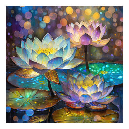 輝く蓮の花トリオ フォトプリント