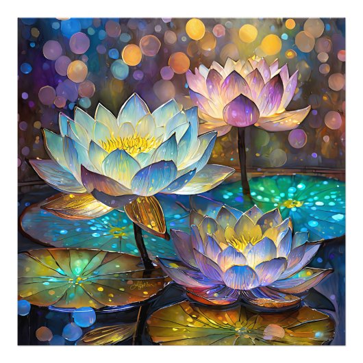 輝く蓮の花トリオ フォトプリント (正面)