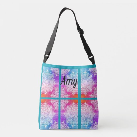 輝く虹のマンデラの芸術を押し砕く クロスボディバッグ (裏面)