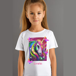 輝く虹のユニコーン ヘッド Tシャツ