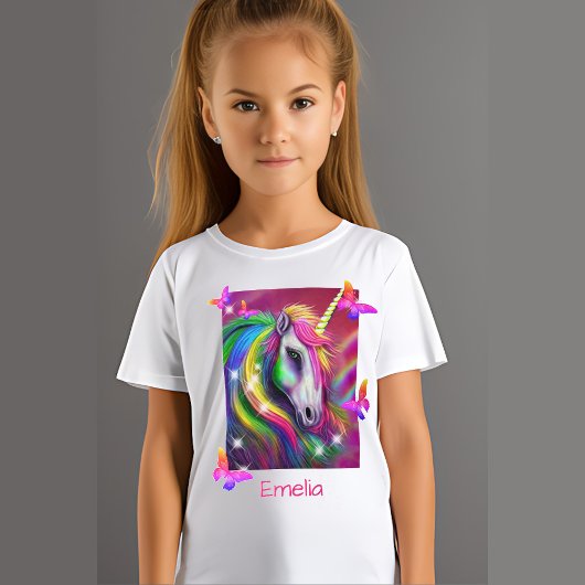 輝く虹のユニコーン ヘッド Tシャツ