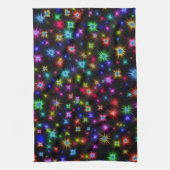 輝く虹の輝き、星と花火 キッチンタオル (縦)