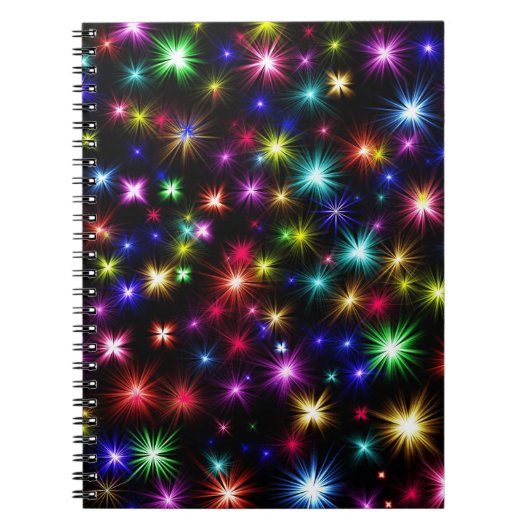 輝く虹の輝き、星と花火 ノートブック (正面)