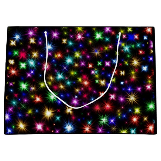 輝く虹の輝き、星と花火 ラージペーパーバッグ (正面)
