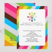 輝く虹色のストライプおむつピン ベビーシャワー 招待状 (正面/裏面)