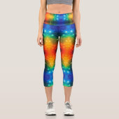 輝く虹色の宇宙銀河の星 LGBTQIA プライド カプリレギンス (正面)