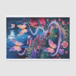 輝く蝶々、幻想的な夜の森、 薄葉紙