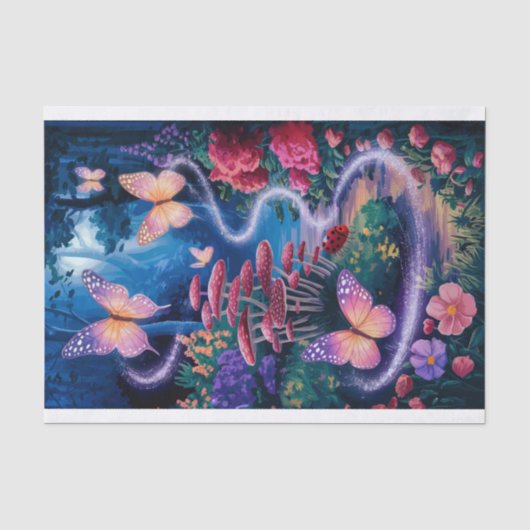 輝く蝶々、幻想的な夜の森、 薄葉紙 (正面)