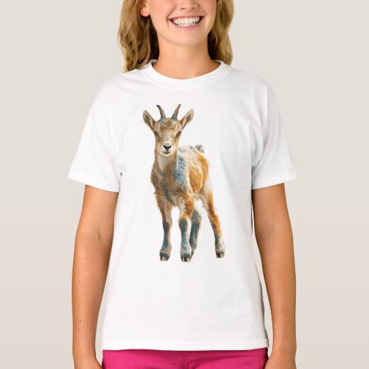 輝く角のある子ヤギの美術プリント Tシャツ (正面)