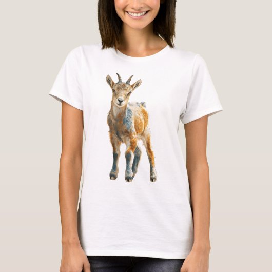 輝く角のある子ヤギの美術印刷 Tシャツ (正面)