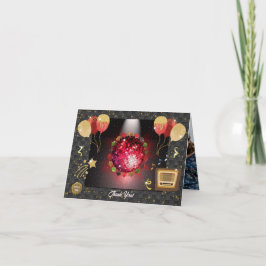 輝く赤いディスコボール & 卒業帽の写真 サンキューカード