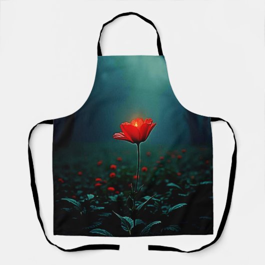 輝く赤い一輪の花の芸術 エプロン (正面)