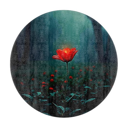 輝く赤い一輪の花の芸術 カッティングボード (正面)