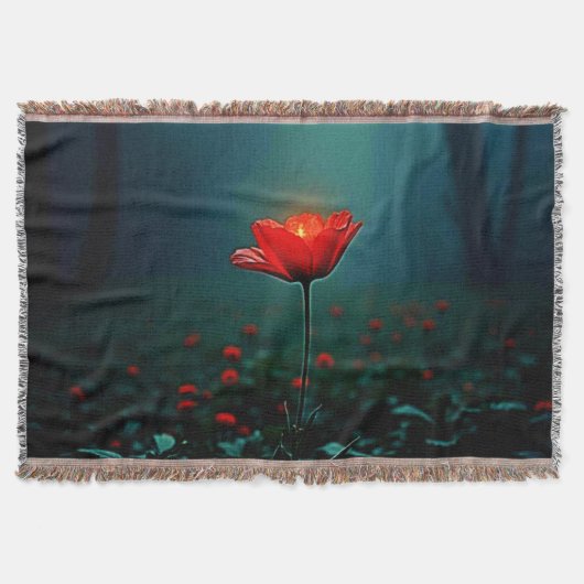 輝く赤い一輪の花 アート スローブランケット (正面)