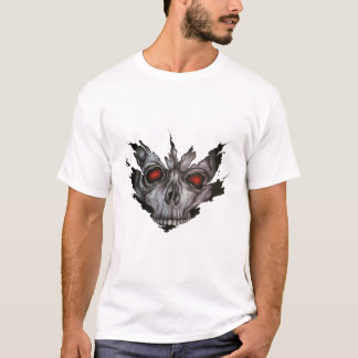 輝く赤い目を持つ悪魔的なドクロ ダークゴシック Tシャツ