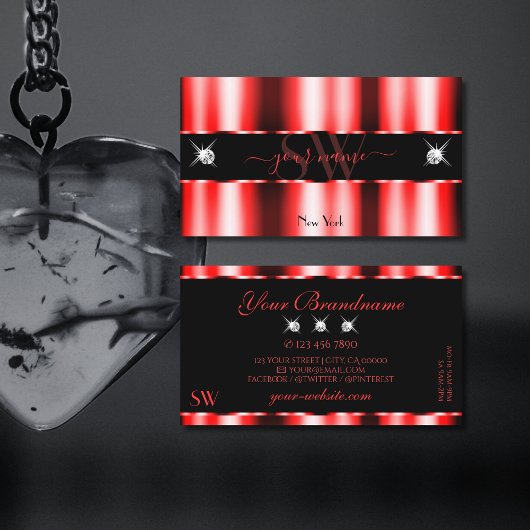 輝く赤い黒の輝く宝石のイニシャル スタイリッシュ 名刺