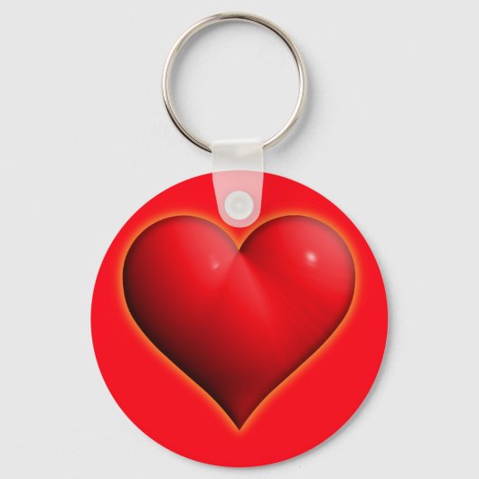 輝く赤い3Dハート キーホルダー (正面)