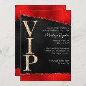 輝く赤と金のグリッター豪華VIPパーティー 招待状 (正面/裏面)