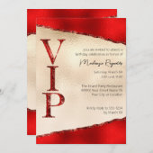 輝く赤と金のゴージャスVIPパーティー 招待状 (正面/裏面)
