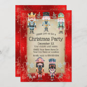 輝く赤にクリスマスのナツクラッカーおもちゃ兵士 招待状 (正面/裏面)