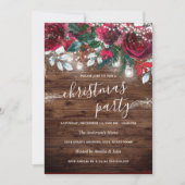 輝く赤素朴フローラライトクリスマスパーティー 招待状 (正面)