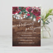 輝く赤素朴フローラライトクリスマスパーティー 招待状 (スタンド正面)