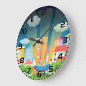 輝く都市の夜景にUFOが着陸 ラージ壁時計 (傾斜)