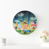 輝く都市の夜景にUFOが着陸 ラージ壁時計 (ホーム)