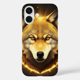 輝く金のオオカミのイラスト iPhone 16ケース