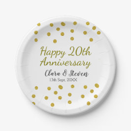 輝く金のドットで幸せな結婚20周年記念 ペーパープレート