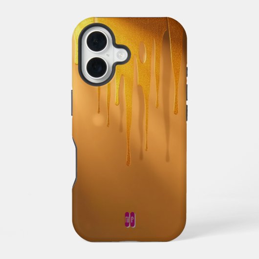 輝く金の滴りと温かな光 iPhone 16ケース (裏面)