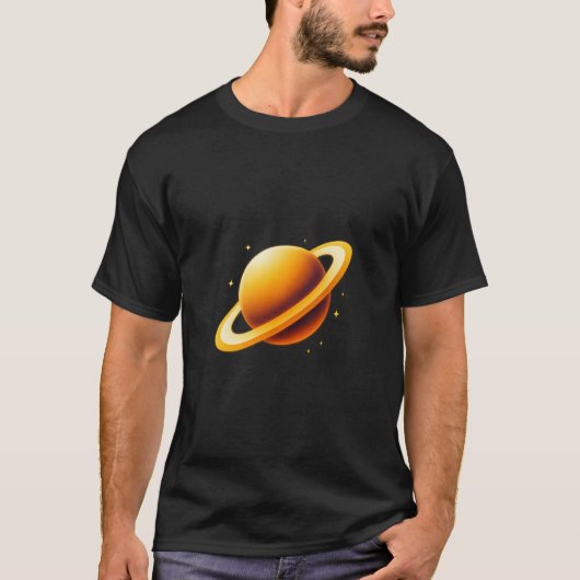 輝く金の輪を持つ星と惑星 Tシャツ (正面)